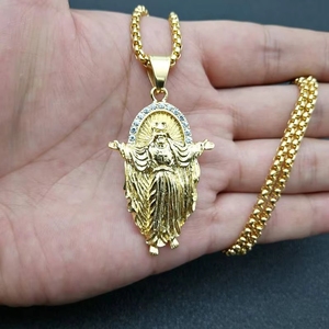 Collier pendentif Jésus-<span class=keywords><strong>Christ</strong></span> en acier inoxydable 316L résistant au ternissement, plaqué or 18 carats, avec zircone cubique AAA, bijoux religieux hip-hop - Product Image 4