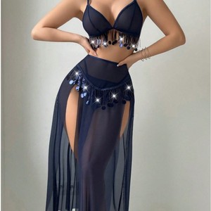 Tentation en dentelle Tenues en maille transparente Chemise de nuit en perspective Tassel Perspective Lingerie sexy Chemise de nuit en résille en V profond sensuel - Product Image 1