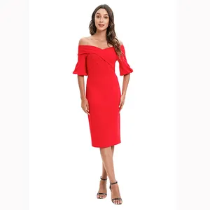 2022 Vestido Africano Vetements-Femme-Modern Summer Office Wear Slim Off Shoulder Puff Sleeve Luxury Women Elegant Dresses