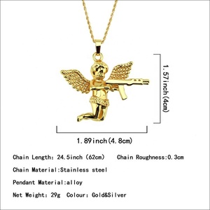 Venta caliente de fábrica Hip hop <span class=keywords><strong>vengador</strong></span> Ángel joyería aleación Ángel sosteniendo pistola colgante collar - Product Image 3
