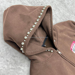 Sweats à capuche imprimés Dtg pour hommes 450 Gsm Fleece Sweat à capuche surdimensionné avec épaule tombante avec fermeture éclair Pearl Vintage Custom Zip up Hoodies - Product Image 4