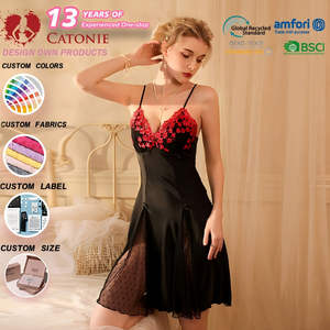 Chemise de nuit longue sexy en dentelle et résille pour femme, style européen et américain, avec larges bretelles, élégante, pour l'été et le printemps, pyjama et tenue d'intérieur, ouverte sur le devant - Product Image 1