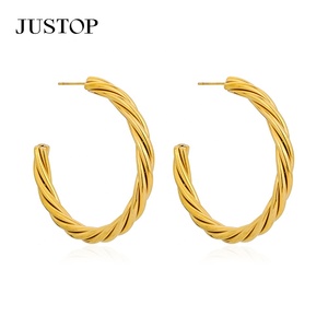 Trendy <b>Hook</b> Hoop <b>Earrings</b> 18K Gold Plated Stainless Steel Hypoallergenic Women's Fashion Jewelry - Product Image 6