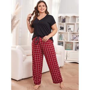 Ensemble de pantalons de détente pour femmes en gros, manches courtes, grandes tailles, printemps-été, vêtements d'intérieur, broderie logo - Product Image 4