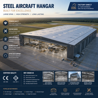 Hangar d'avion en structure acier haute résistance au vent, portée claire de 15m à 50m, certifié CE/AISC, pour aéroports côtiers