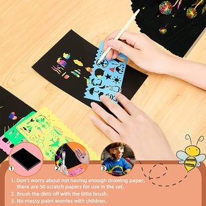 Papel Mágico para Rascar Arcoíris, Hojas de Papel para Rascar Negro para Niños con Lápiz de Madera, Pincel Suave y Plantillas de Dibujo - Product Image 4