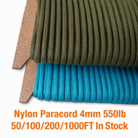 10 couleurs en stock, corde en paracorde nylon de 50 pieds et 100 pieds, corde tressée en nylon de 4 mm, corde en polyester, corde de parachute pour le camping, la randonnée, le kit d'artisanat