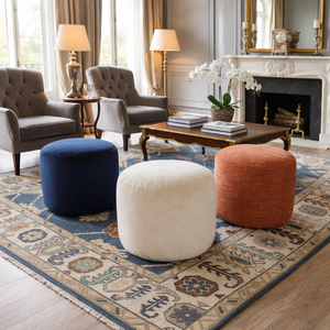 Alfombra Oushak Anudada a Mano, Color Azul Marfil, Alfombra Tradicional de Lana, Pelo Medio, Antideslizante, Diseño Geométrico Persa, Técnica de Tejido - Product Image 3