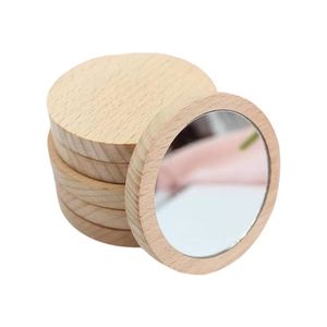 Custom Mirror Wooden Round Handheld <b>Mini</b> Minimalist Logo <b>Printing</b> Creative Mirror for Women - Product Image 3