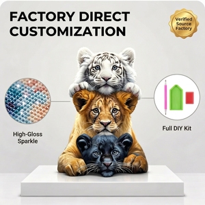 Kit de <span class=keywords><strong>Peinture</strong></span> Diamant Personnalisable Songwoo : Tigre Blanc, Lion, Panthère Noire Empilés – Art Diamant Animaux Mignons - Product Image 1