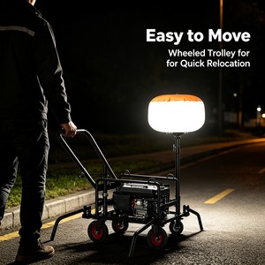 Tour d'éclairage LED portable à moteur diesel, lampe gonflable mobile, éclairage mobile, couvercle blanc et orange, chariot lumineux 500W - Product Image 2
