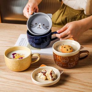 Taza de Cerámica de Alta Calidad con Relieve de Gato y Shiba Inu, Taza de Café Japonesa para el Desayuno y el Oatmeal en Casa - Product Image 2