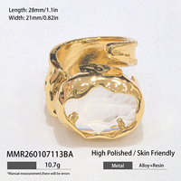 Farbenfroher Kristallring 18K Vergoldet Vintage Breiter Ring Mehrfarbiger Edelstein Verstellbarer Auffälliger Statement-Schmuck Großhandel Damen