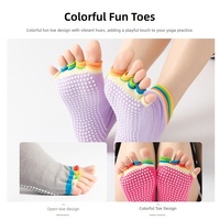 Chaussettes de yoga à cinq orteils à bout ouvert, chaussettes courtes antidérapantes avec grip en silicone, chaussettes pieds nus antidérapantes pour Pilates, Barre et Danse