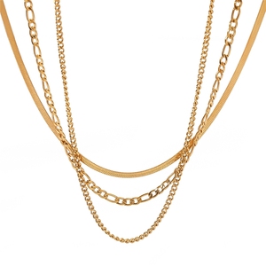 Collana da Donna alla Moda in Metallo Placcato <span class=keywords><strong>Oro</strong></span> 18K, Catena a Più Strati in Acciaio al Titanio, Gioiello Impermeabile - Product Image 1