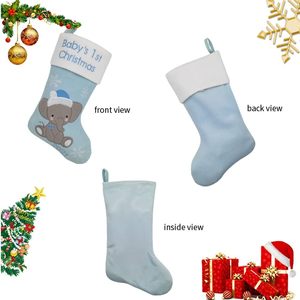 Chaussettes de Noël personnalisées en gros, style éléphant bleu et rose, décoration de cheminée, chaussettes cadeaux de Noël mignonnes - Product Image 2