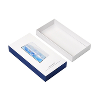 Boîtes en carton personnalisées pour protecteurs d'écran en verre trempé, boîte rigide avec couvercle fenêtré blanc et bleu pour l'emballage de films de protection de téléphone