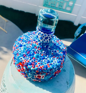 Carafe à vin en verre mosaïque colorée la plus vendue et carafe en verre rouge et bleu à motif de pois pour le service de vin à la maison et au bar - Product Image 6