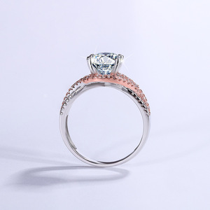 Bijoux de haute qualité, coupe ronde, 2 carats, VVS, GRA, moissanite colorée, bijoux en diamant, argent S925, plaqué or rose, anneaux bicolores - Product Image 4