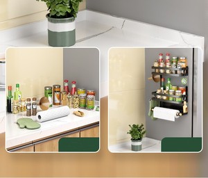 Organisateur magnétique pour réfrigérateur à 2/3 niveaux avec porte-épices, porte-serviettes en papier et crochets, idéal pour le rangement de la cuisine sur le côté du réfrigérateur - Product Image 4