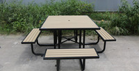 Table de pique-nique carrée en bois d'extérieur avec parasol, table à manger en bois pour camping, aire de jeux, avec bancs