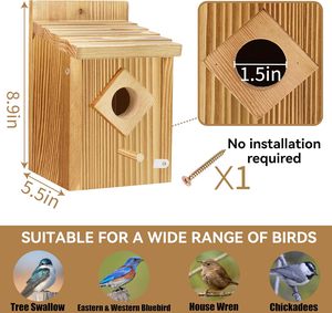 Casetta per Uccelli <span class=keywords><strong>in</strong></span> <span class=keywords><strong>Legno</strong></span> Ecologica Personalizzabile, Lucida, Impermeabile, da Esterno, con Design a Parete - Product Image 2