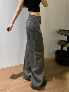 <span class=keywords><strong>Pantaloni</strong></span> <span class=keywords><strong>Cargo</strong></span> larghi grigio retrò americano da <span class=keywords><strong>donna</strong></span> a vita media con cerniera Casual nuovo stile autunnale Plus Size ampia Fit - Product Image 2