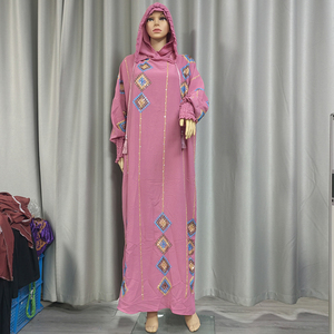 Abito intero da donna con perline, vestaglia con cappuccio, Abaya islamica musulmana, elegante abito da preghiera, caftano, indumento in tessuto crepe. - Product Image 1