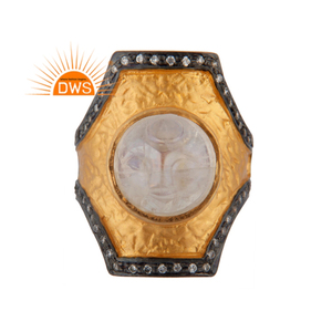 Rainbow Moonstone Zircon <b>Set</b> <b>Ring</b> 24k Yellow Gold Plated Brass Fashion Women's <b>Ring</b> Statement Jewelry Supplier - Product Image 1