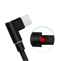 Kabel Data USB A ke Tipe C dengan Bahan Nilon dan Desain Sudut Kanan, Cocok untuk Ponsel Android dan iPhone.