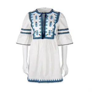 Tassels डिजाइन कढ़ाई महिलाओं के कपड़े विंटेज ढीला मिनी पोशाक विंटेज आधा आस्तीन के कपड़े स्कर्ट STb-0352