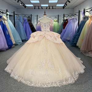 Dy5959 Puffy Ball Gown Chiffon Appliqued Sweetheart Neckline off Shoulder <b>Ankle</b>-Length Quinceanera Graduation Dresses for - Product Image 6