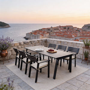 Ensemble de salle à manger extérieur extensible 6 pièces avec table et banc extensibles, couleurs de coussins personnalisables pour jardin et cour arrière - Product Image 2