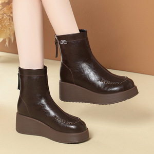 Nouvelles Bottes à Talon Compensé Xuanhui pour Femme, Marron Foncé, Doublure Fourrure, Fermeture Éclair Arrière, Semelle Épaisse Chaude, Plateforme 5 cm, Hiver - Product Image 3