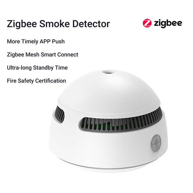 Zigbee Smoke Alarm with Mute Button, Fire Alarm Smoke Detector with Long-lasting Battery, Tuya App Push Alarm Timely
