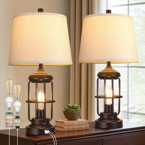 Table <b>Lamp</b> Set Of 2 With USB Ports <b>Touch</b> Control Dimmable <b>Bedside</b> <b>Lamp</b> Farmhouse Rustic Style - Product Image 5
