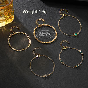 Parures de bijoux fantaisie, ensemble de bracelets 18,5 cm + 5 cm, chaîne dorée avec cristal taille émeraude pour femmes, pour les soirées - Product Image 1