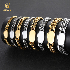 Gioielli Hip Hop NUOYA, <span class=keywords><strong>Bracciale</strong></span> a Catena Cubana in Acciaio Inossidabile Placcato Oro 18K, Personalizzabile con <span class=keywords><strong>Nome</strong></span> - Product Image 3