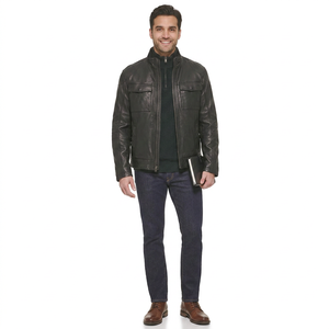 PU <b>Leather</b> Motorcycle Coat Spring and Autumn Thin Casual <b>Leather</b> <b>Jacket</b> for <b>Men</b> - Product Image 1