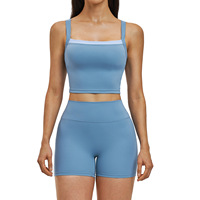 Europäisch-Amerikanischer Naked-Feeling Schweißableitender Spandex/Nylon Einfarbiger 2-Teiliger Sportanzug Cross-Border Cross Beauty Back Yoga