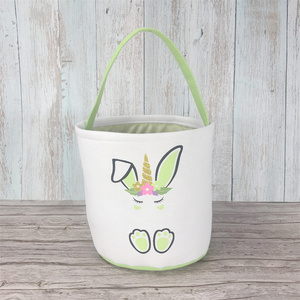 Panier à œufs en toile de coton avec impression de lapin, sacs de chasse aux œufs, sacs à bonbons mignons, cadeaux de Pâques, sacs à friandises - Product Image 6