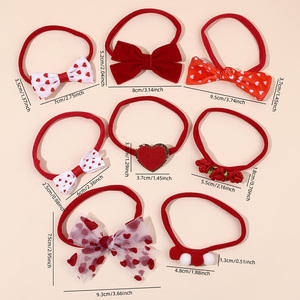 8 pièces/ensemble, nœuds pour cheveux pour filles, accessoires pour cheveux, bandeau élastique en nylon, bandeau rouge pour la Saint-Valentin, pour bébés et tout-petits - Product Image 6