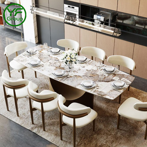 Uzatılabilir Modern Yemek Masası ve Lüks Doğal Taş Mermer Üst Tabla <span class=keywords><strong>Metal</strong></span> Ayaklı Uzun Yemek Masası Mutfak Mobilyası - Product Image 1