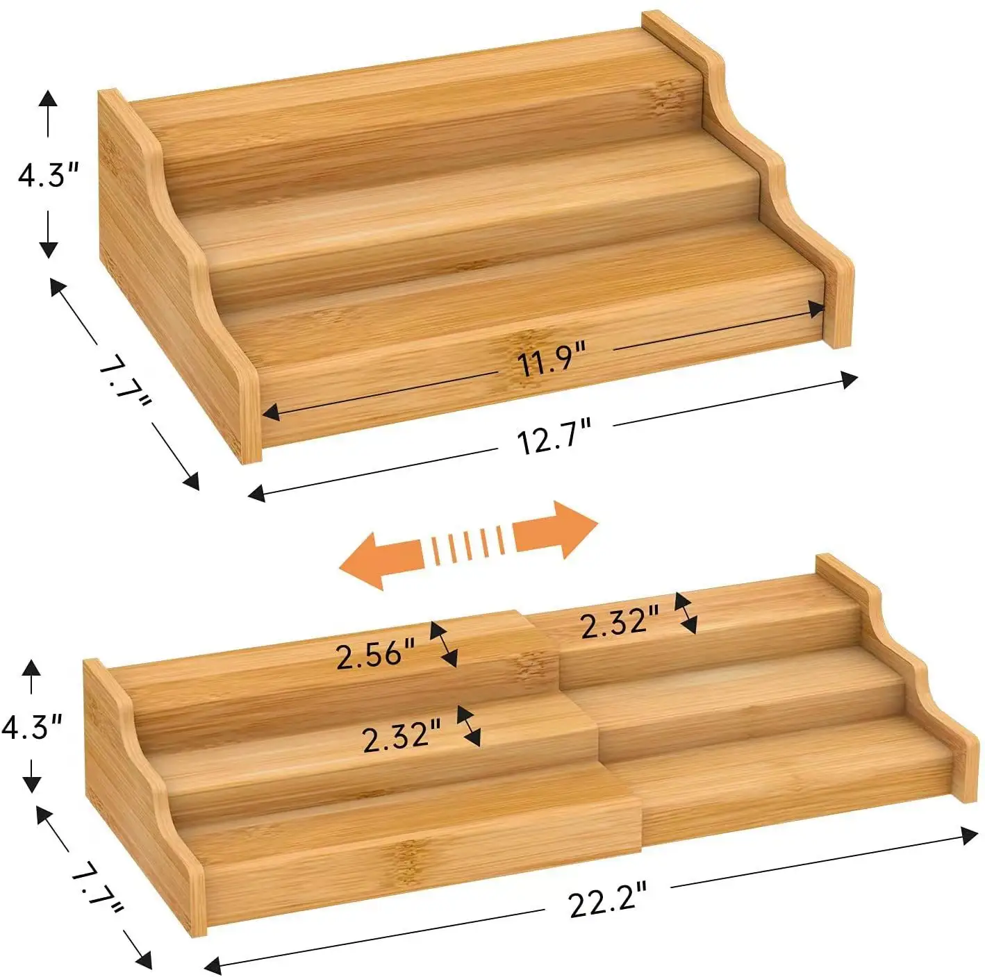 キッチン卓上竹3層階段型拡張可能調味料ラックホルダー木製ディスプレイラックスパイスジャーラックオーガナイザー