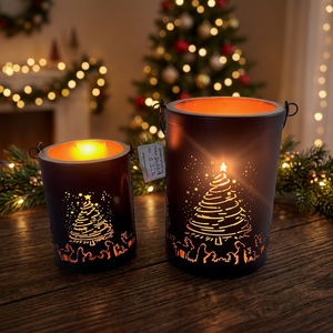 Lanternes porte-bougies en fer noir faites à la main Sonnet Decor avec motif hibou découpé, résistantes à la chaleur, ensemble de décoration de Noël pour la maison - Product Image 1