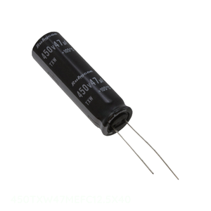 Condensador de canal del fabricante 47 uF CAP ALUM 47UF 20% 450V RADIAL TH 450TXW47MEFC12.5X40 de orificio pasante - Product Image 1
