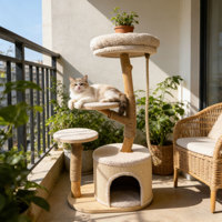 Arbre à chat en bois de luxe, tour d'escalade moderne pour chat, design antidérapant écologique, mobilier pour chat d'intérieur/extérieur à 2 niveaux, en carton