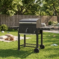 Grand chariot à charbon de bois carré pour barbecue Barbecue Barbecue Grill avec table d'appoint pour jardin extérieur