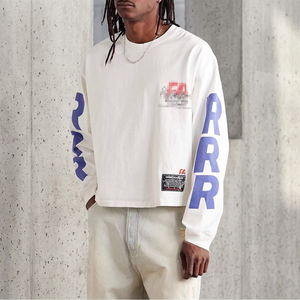 Camiseta Blanca de Manga Larga para Hombre, Estilo Oversize, con Estampado de Letras Azules y Logotipo Frontal, Cuello Redondo, Estilo Urbano, Jersey de Algodón - Product Image 3