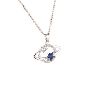 Collier Planète Bleue Style Ins pour Femme Design Double Étoile Diamants Cloutés Etoiles de Rêve Mode Zircon - Product Image 5